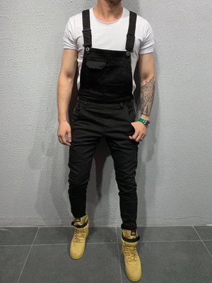 Ripped Denim Trousers With Suspenders