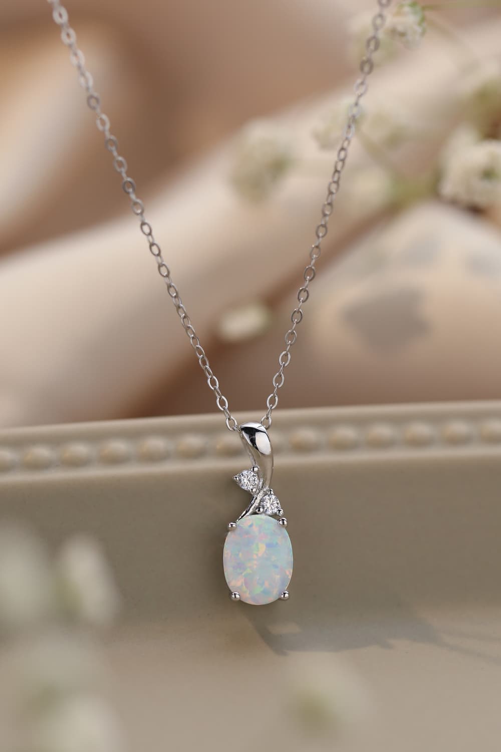 Opal Oval Pendant Chain Necklace 