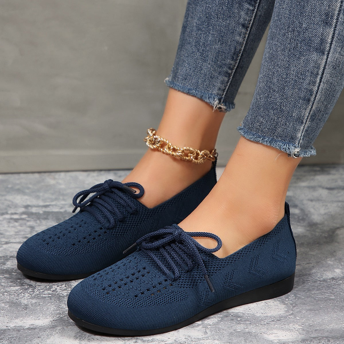 Lace-up Flats Women Fashion Breathable Lazy Mesh Shoes 