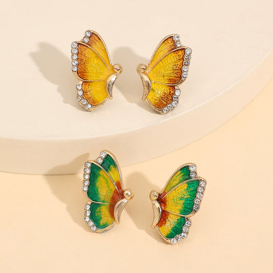 2 Piece Rhinestone Alloy Butterfly Stud Earrings 