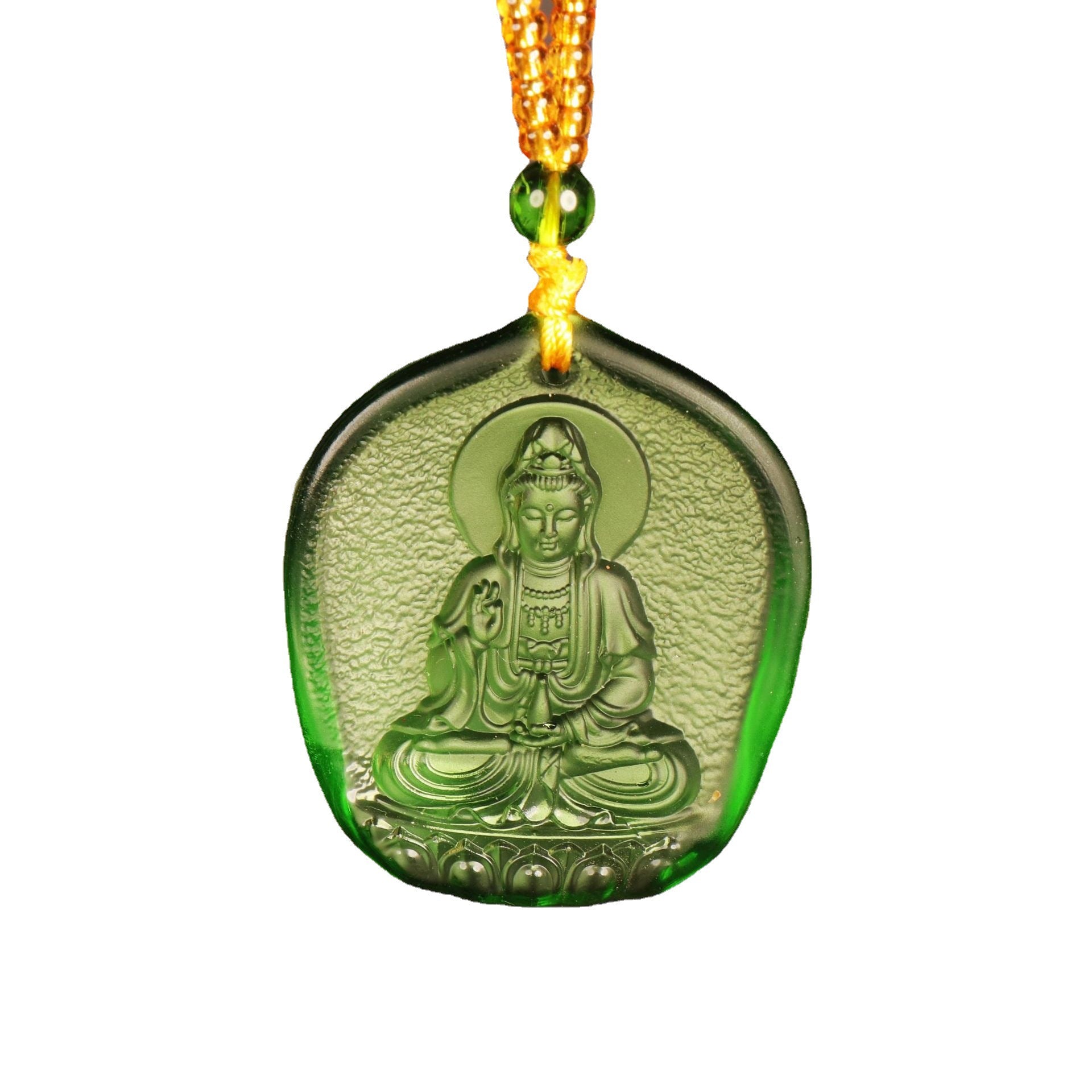 Lucite Yellow God Of Wealth Green Tulku Medicine Buddha Pendant Necklace