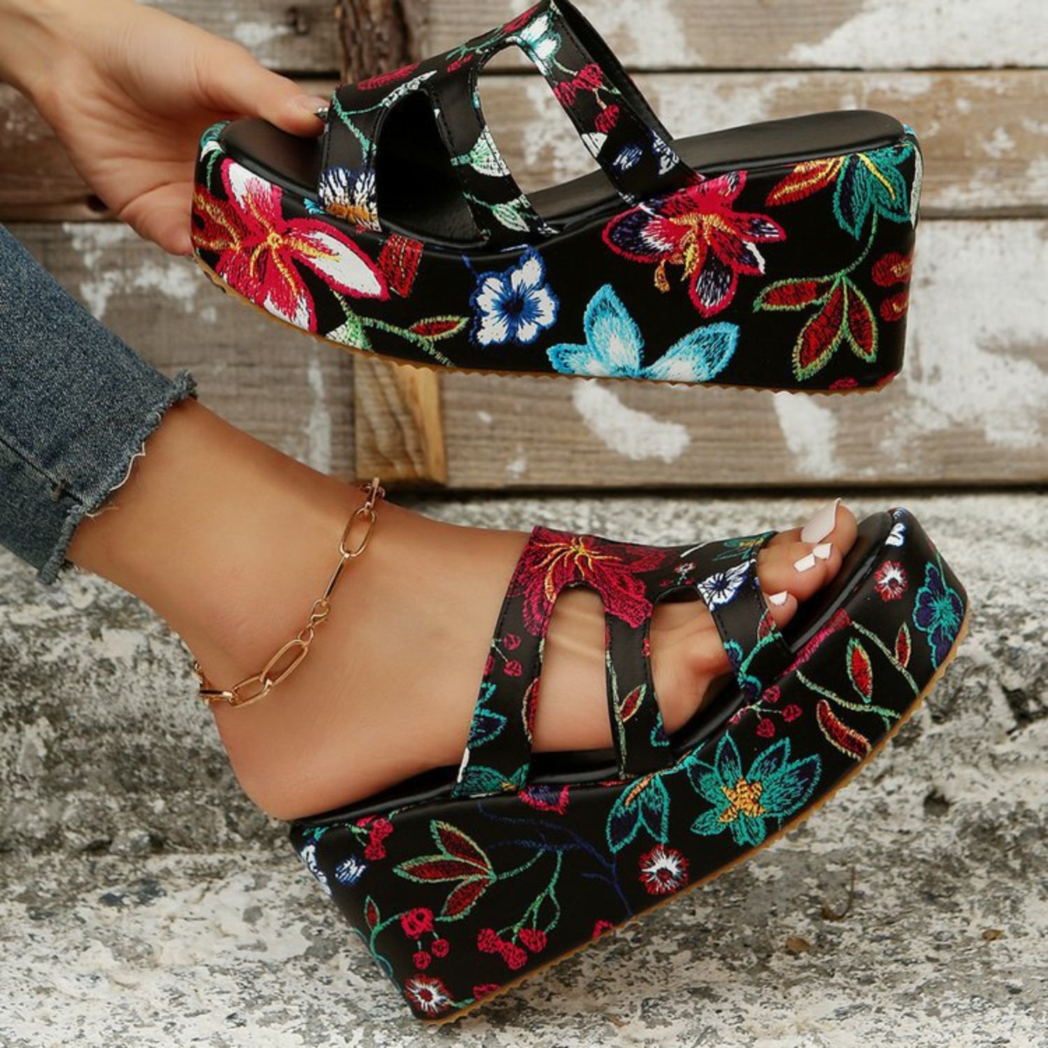 Cutout Floral Peep Toe Sandals - Babbazon New Products