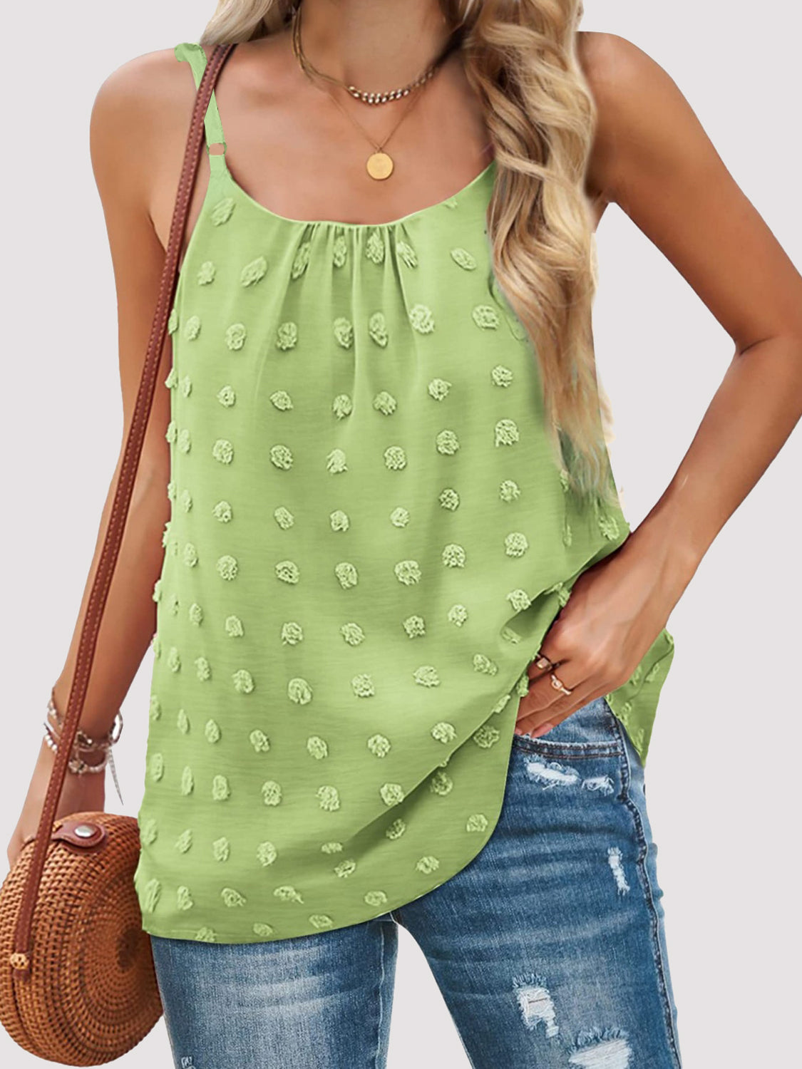 Swiss Dot Scoop Neck Cami - Babbazon Camisole