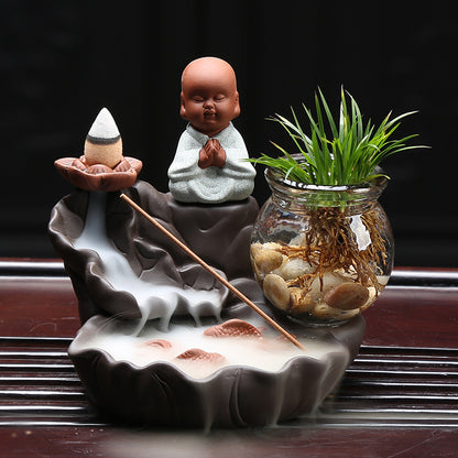 Zen little monk ceramic backflow incense burner