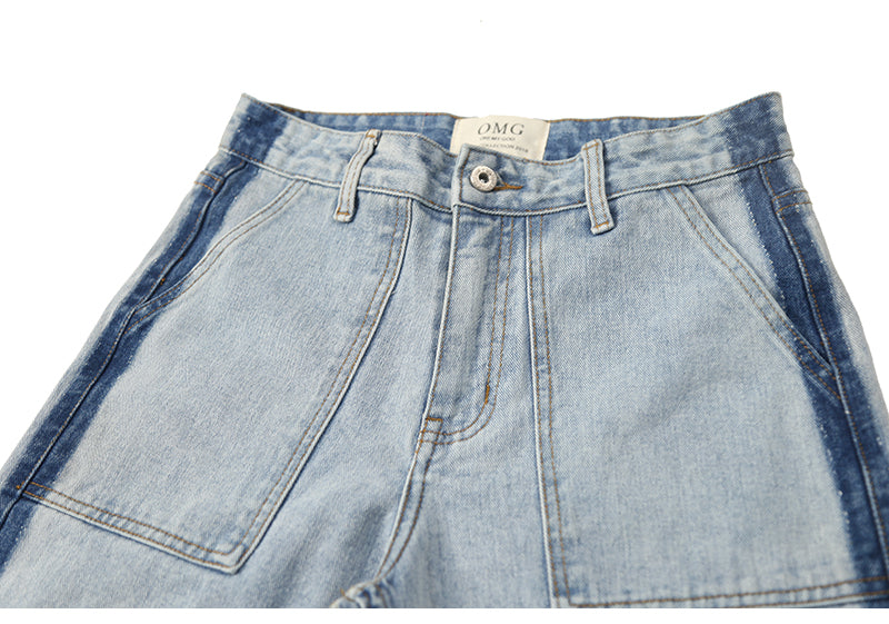 Straight-leg loose jeans with vintage washed texture