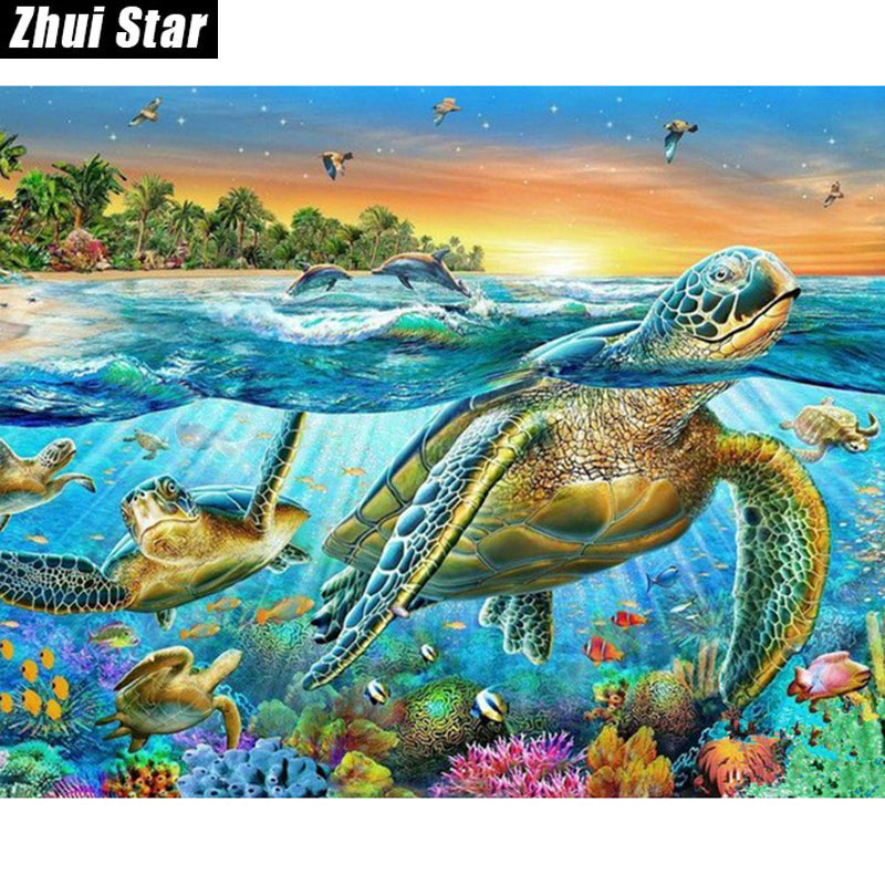 Full Square Drill 5D DIY Diamond Painting Sea Turtle Handmade 3D Embroidery Set Cross