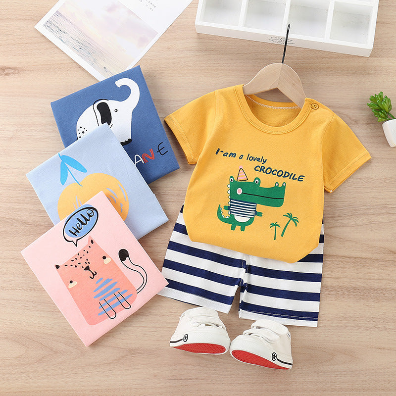 Children's Cotton Short-Sleeved Shorts Thin Suit