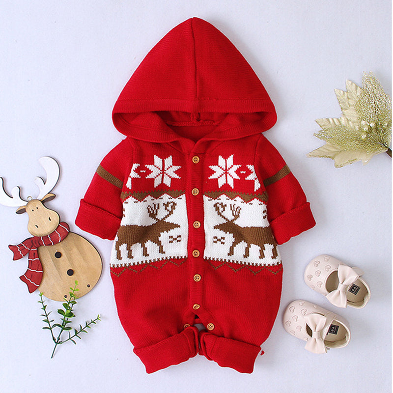 Knitted Hooded Baby Romper 