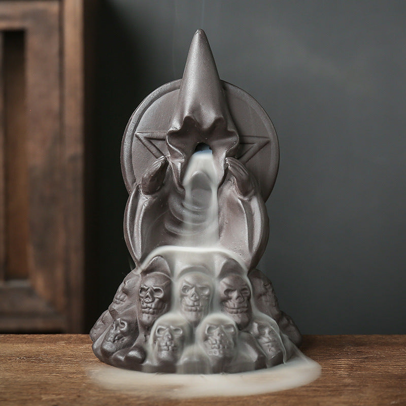 Ceramic Purple Clay Backflow Incense Burner Skull