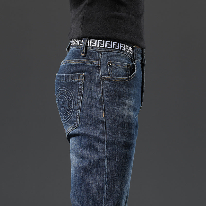 Autumn and Winter New Thick Korean Style Slim Men's Jeans