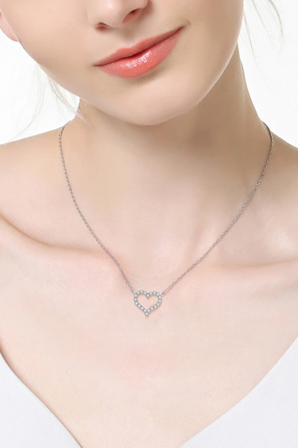 Adored Moissanite Platinum-Plated Heart Necklace 