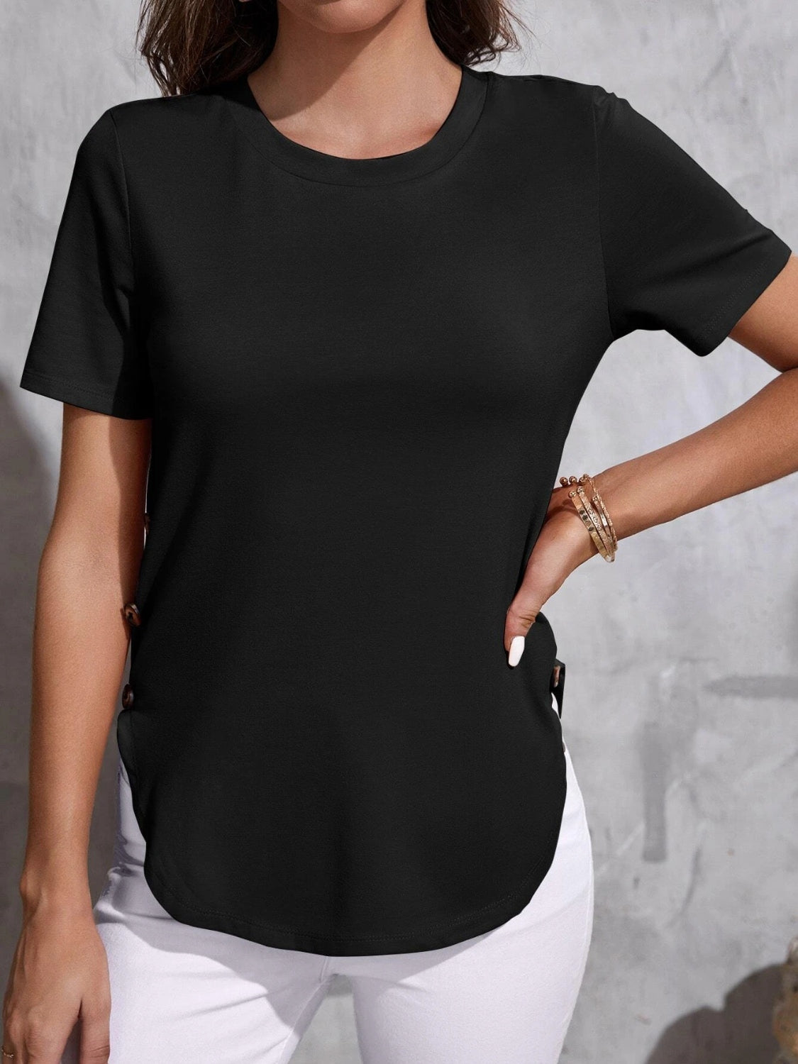 Round Neck Short Sleeve T-Shirt - Babbazon New Products