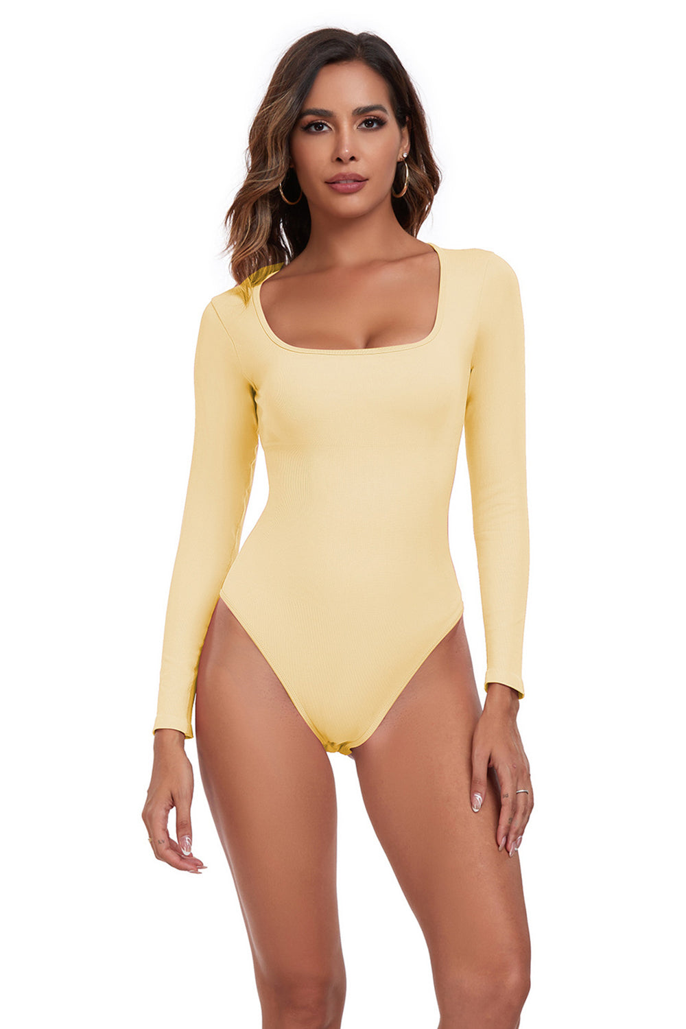 Square Neck Long Sleeve Active Bodysuit