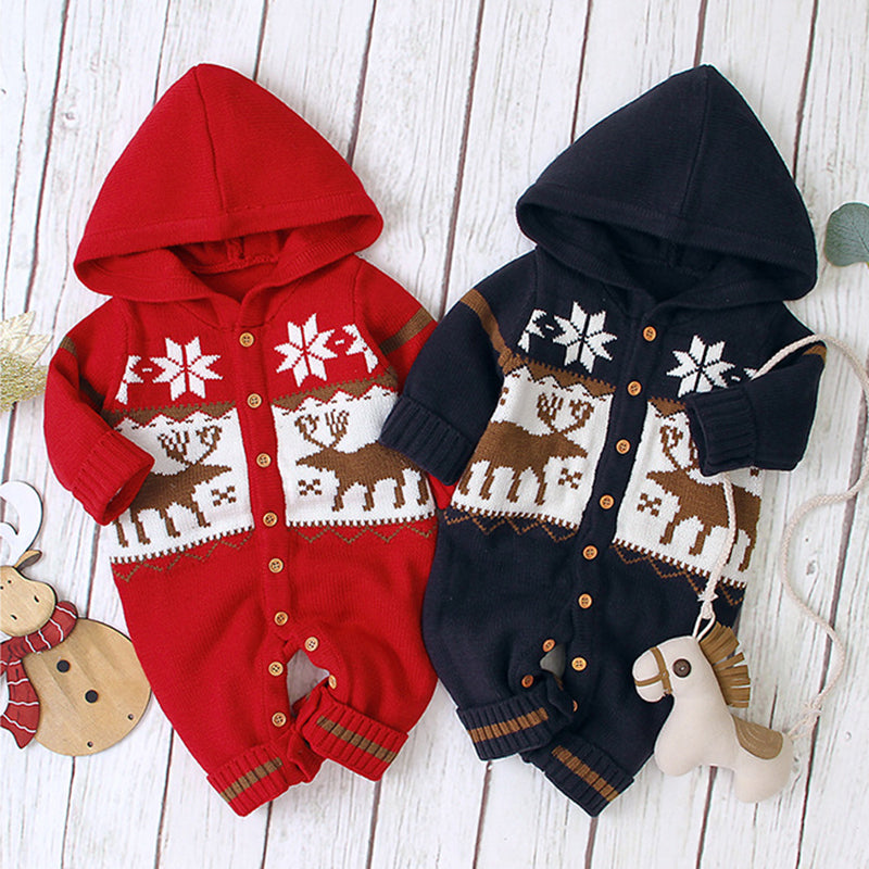 Knitted Hooded Baby Romper 