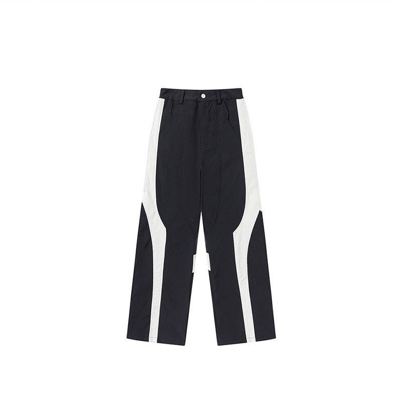 Men's Black And White Colorblock Straight Functional Pants