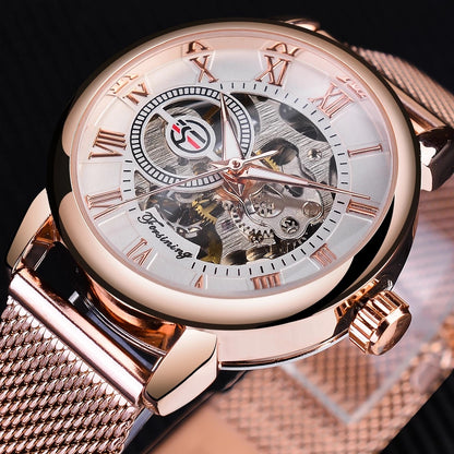 Men's Fashion Casual Mesh Belt Hollow Mechanical Watch