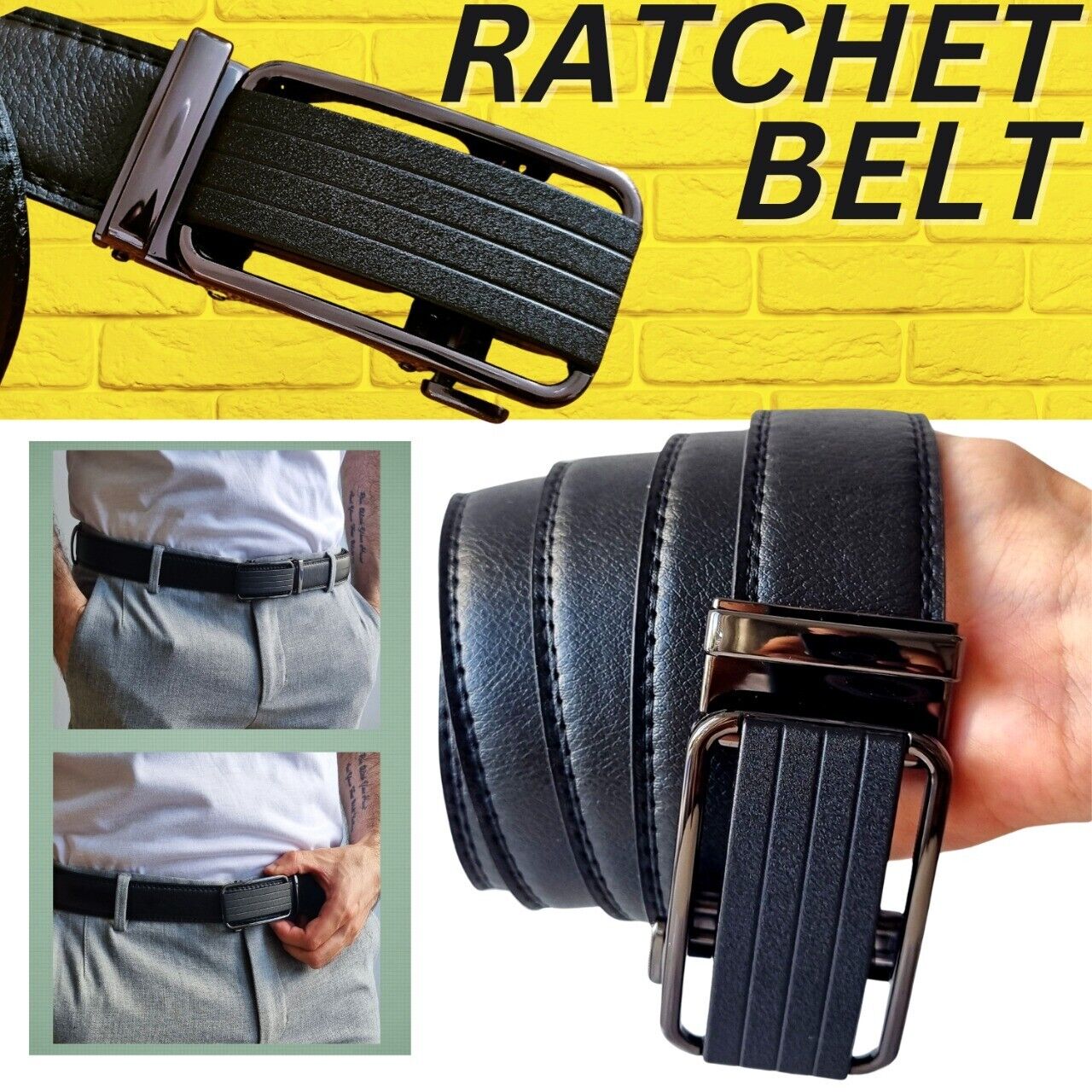 Microfiber Leather Mens Ratchet Belt Belts For Men Adjustable Size, Slide Buckle 