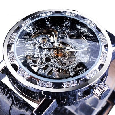 Fashion casual classic watch rhinestone hollow manual mechanical watch