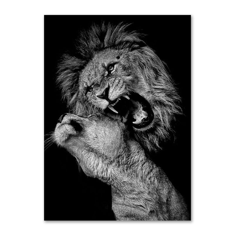 Black And White Lion Family Poster Canvas Print