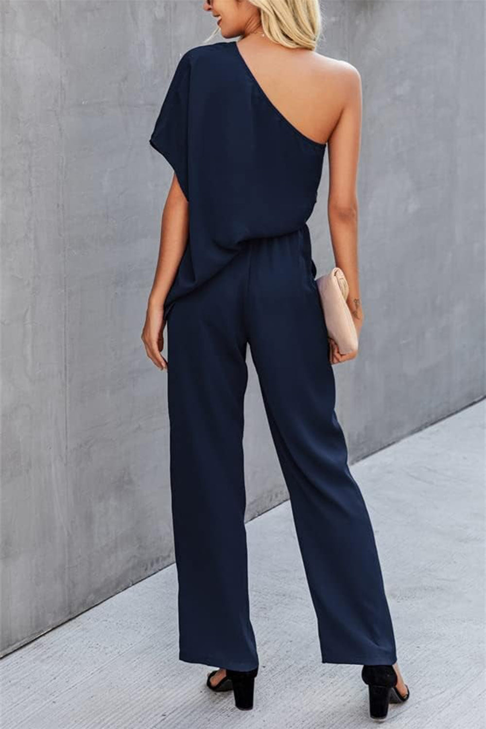 Single Shoulder Short Sleeve Jumpsuit 