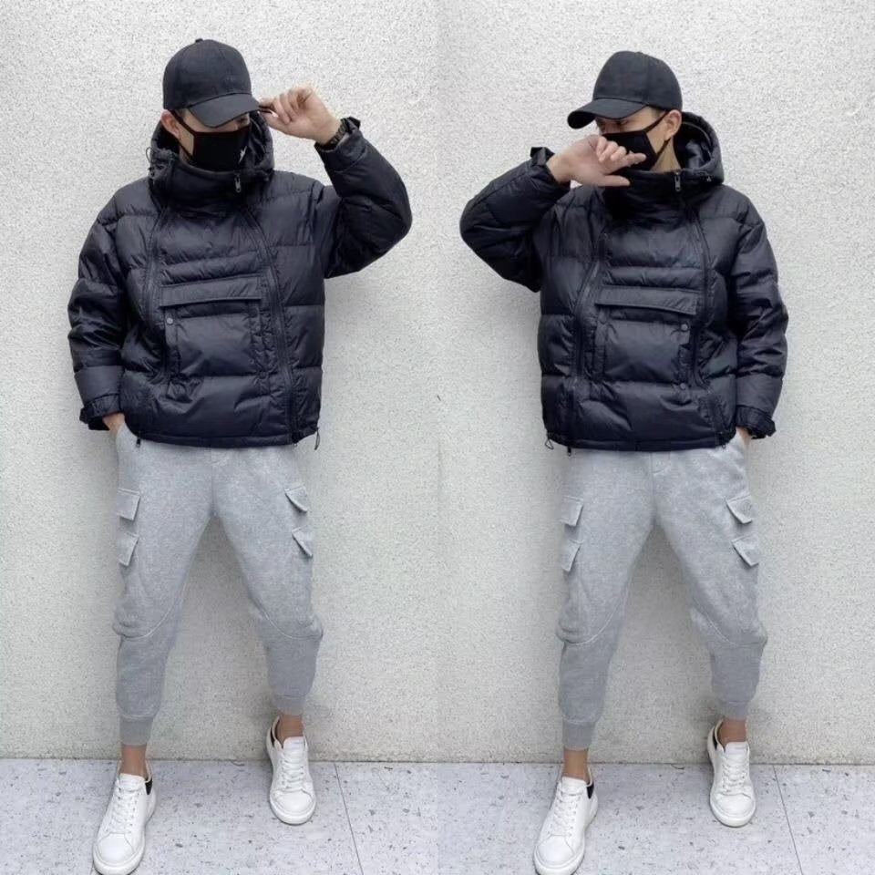 Winter Couple Diagonal Zipper Bread Dress Men's Hooded Cotton-padded Jacket 