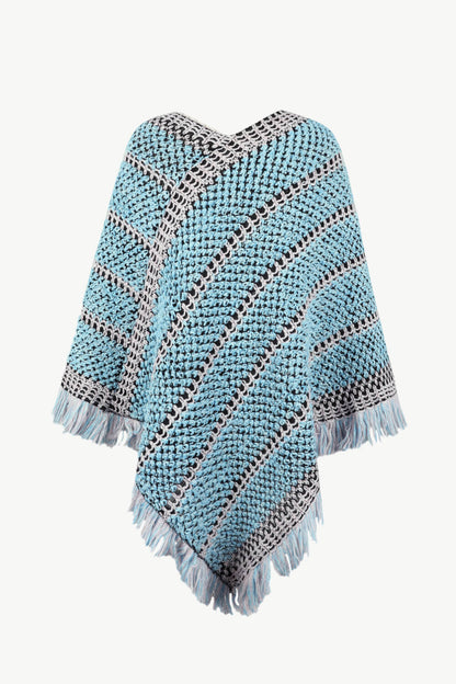 V-Neck Fringe Hem Poncho 