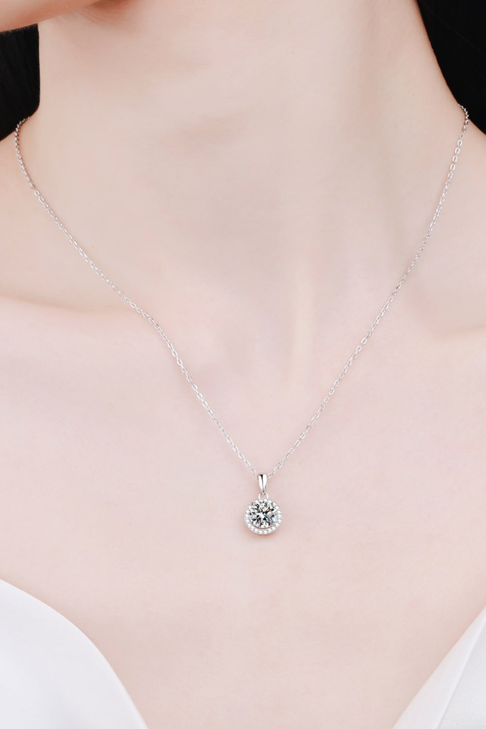 Adored Chance to Charm 1 Carat Moissanite Round Pendant Chain Necklace 