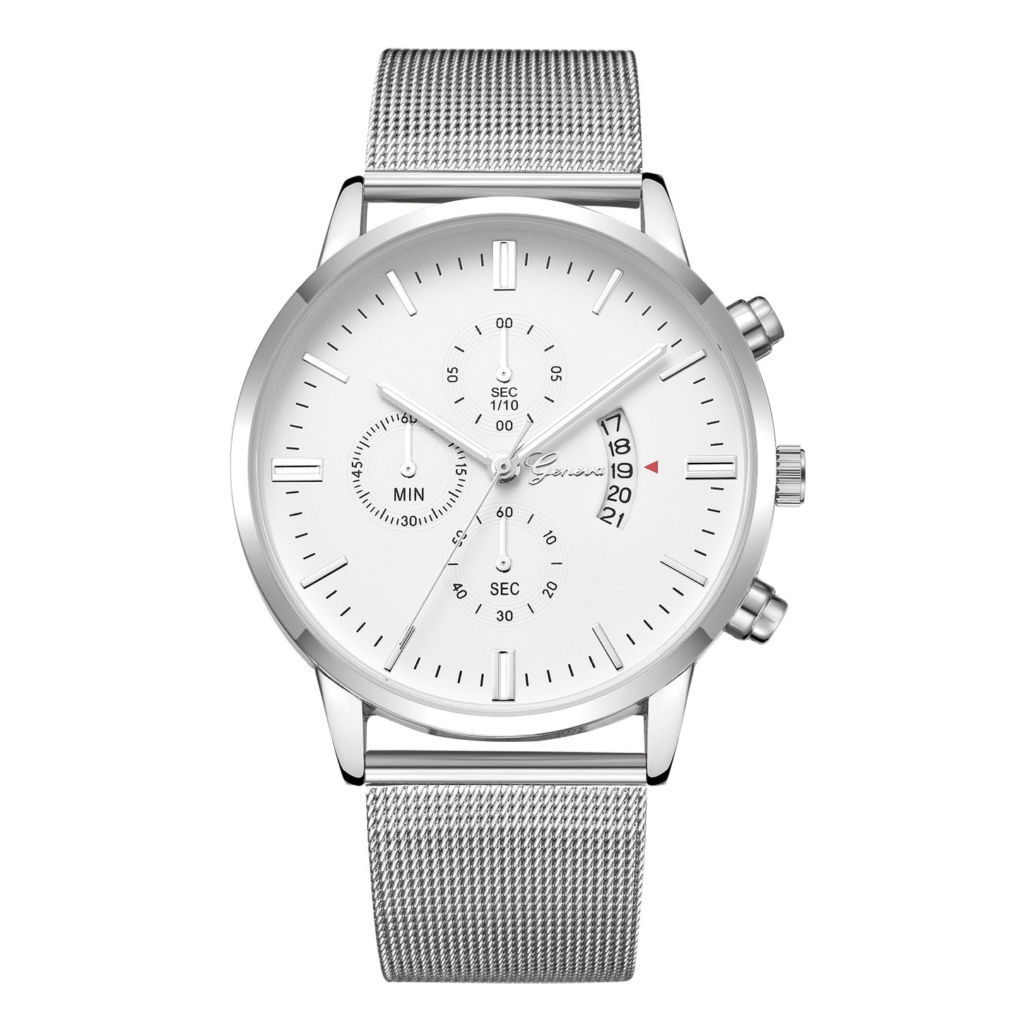 Striped Calendar Geneva Steel Mesh Watch