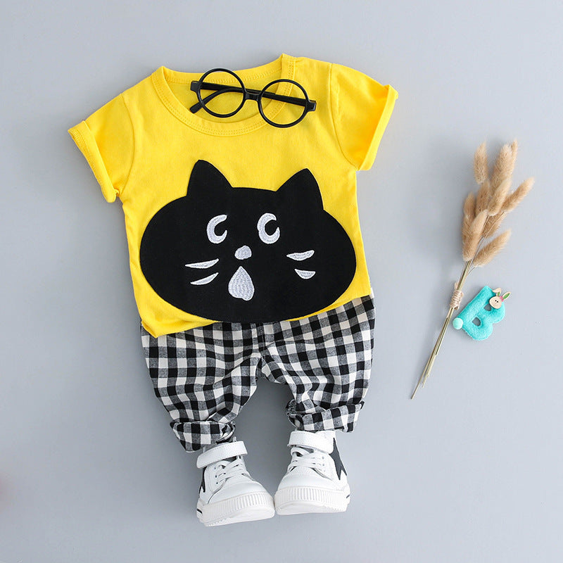 Cartoon cat short sleeve two-piece suit