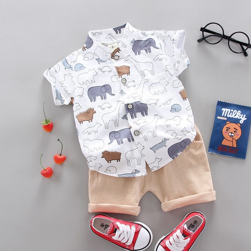 Casual children's summer boy stand-collar plaid shirt