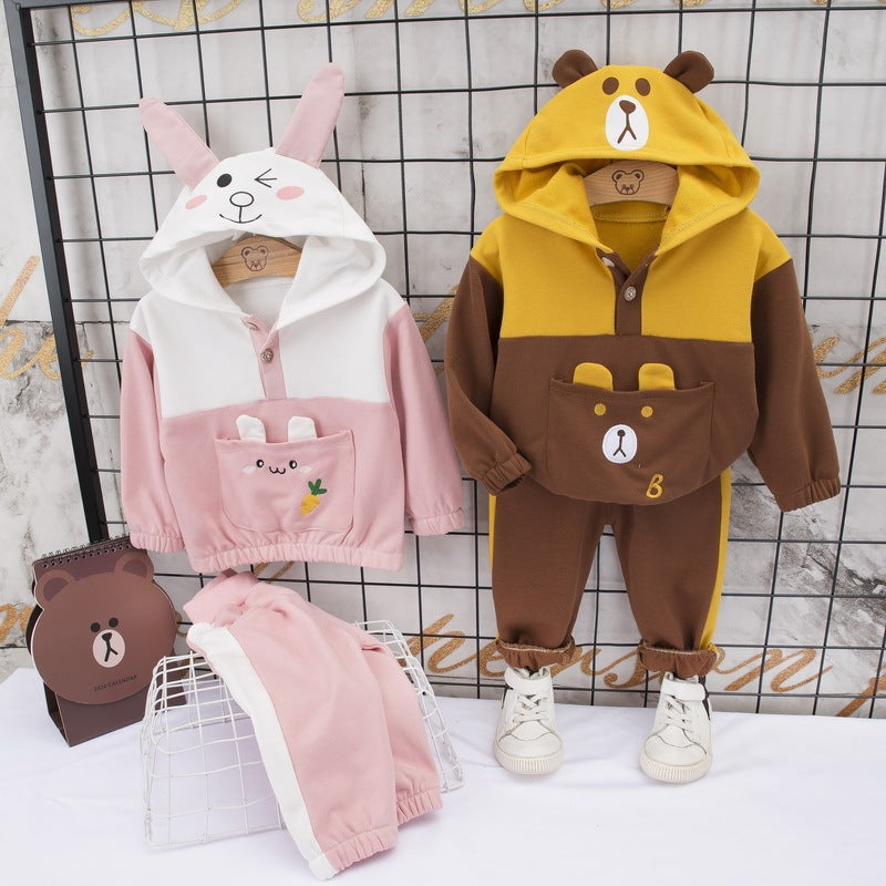 Children's hooded long-sleeved sweatshirt sports suit