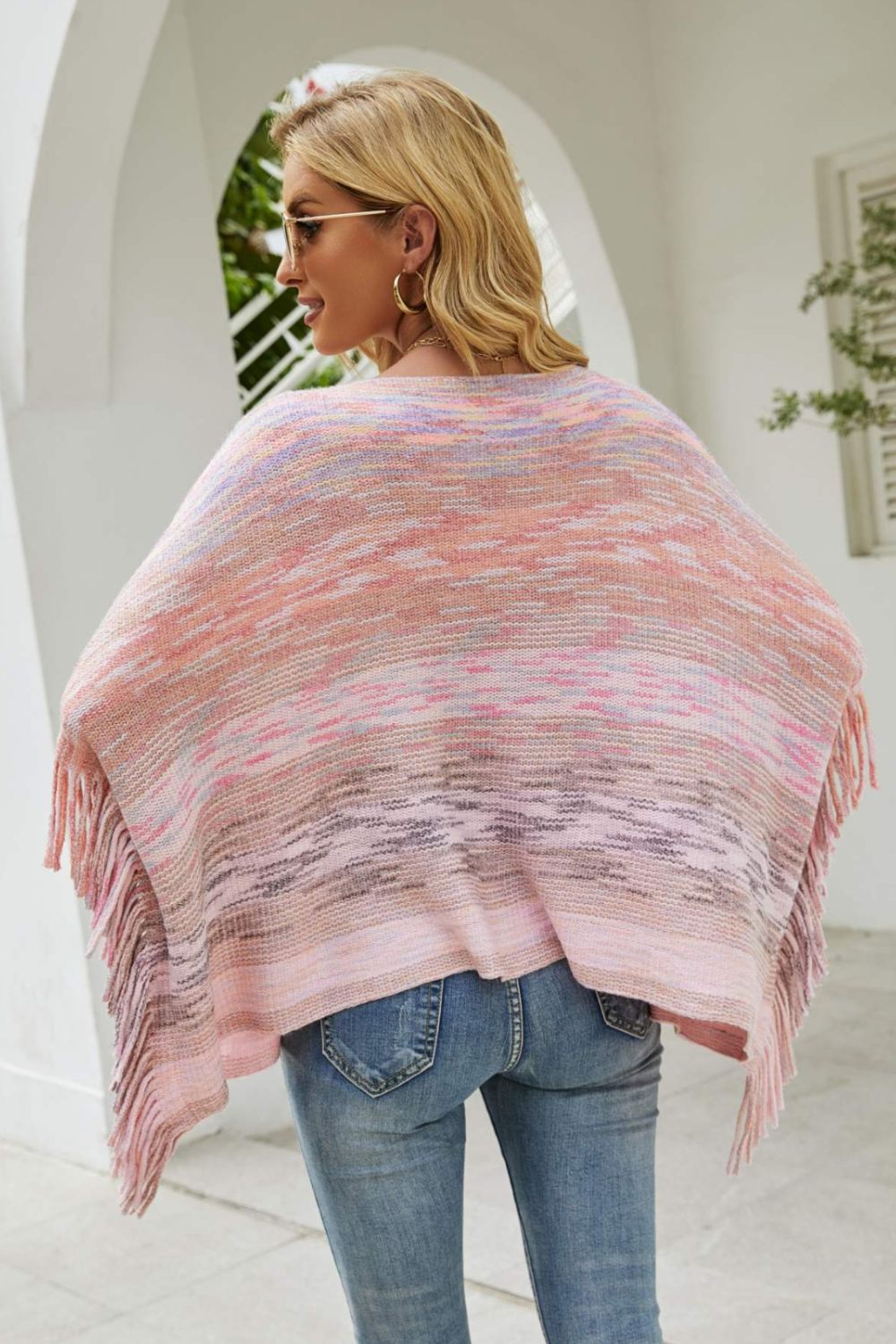 Round Neck Fringe Detail Poncho 