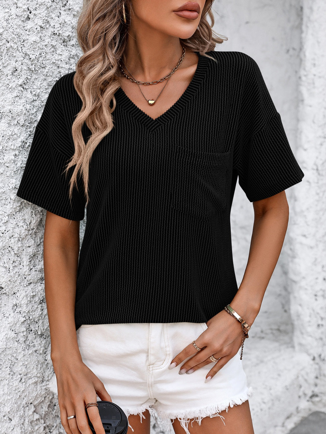 V-Neck Dropped Shoulder T-Shirt - Babbazon New Products