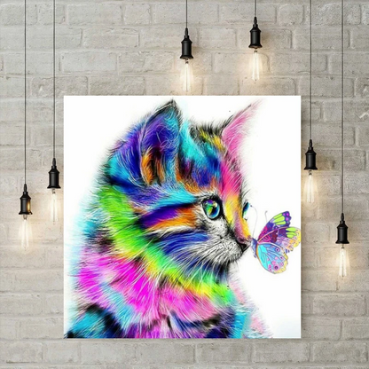 5D Diamond Painting - Colorful Cat with Butterfly (40x40cm)