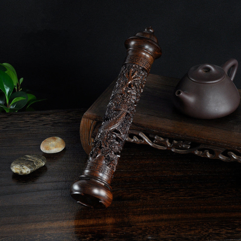 Ebony carved plate dragon incense burner cylinder