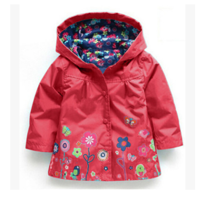 Girls Cute Flowers Windproof Rain Jacket with Hood