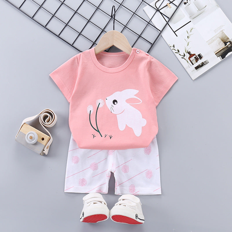 Children's Short-sleeved Suit Pure Cotton Korean T-shirt Shorts