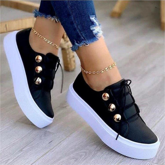 Lace-up Flats Sneakers Women Rivet Casual Shoes 