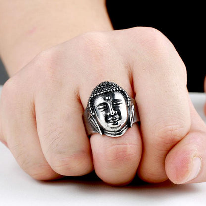 Sakyamuni Buddha head steel titanium ring