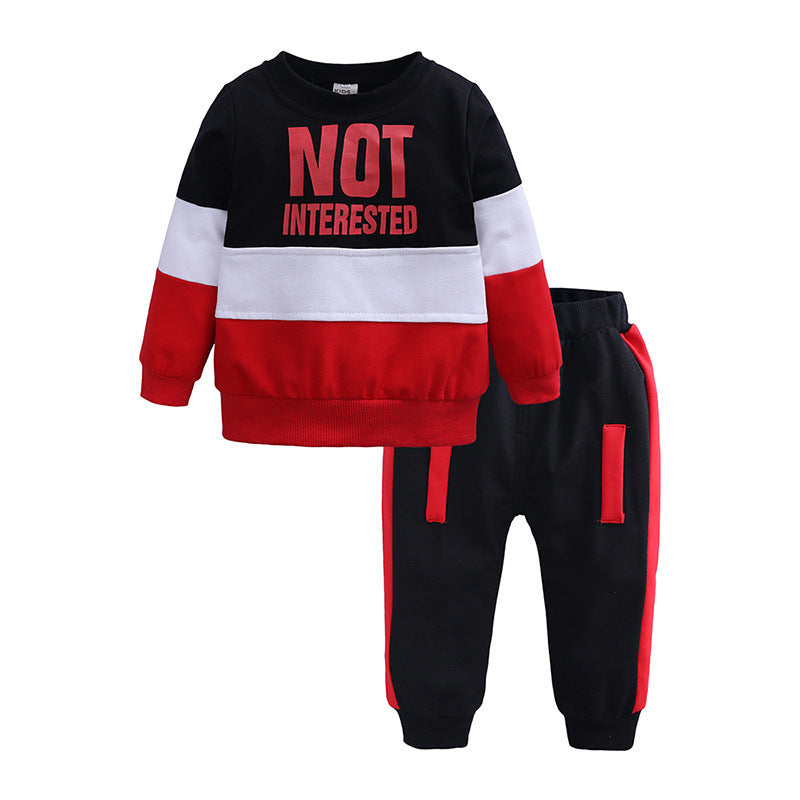 Boys letter sports color matching two-piece set