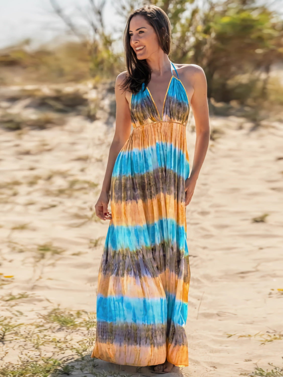 Tie-Dye Halter Neck Sleeveless Dress - Babbazon New Products