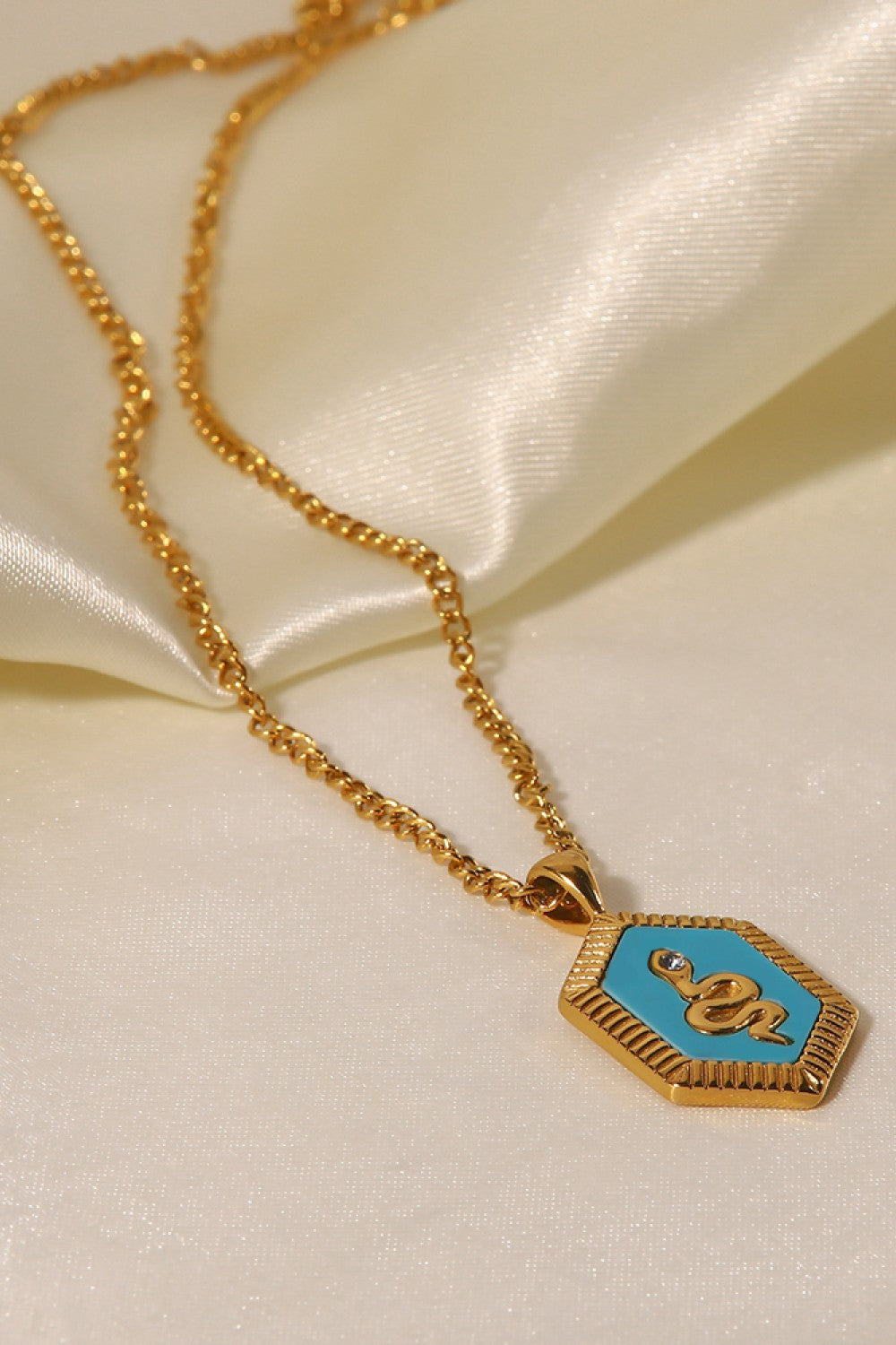 18K Gold Plated Snake Geometric Pendant Necklace 