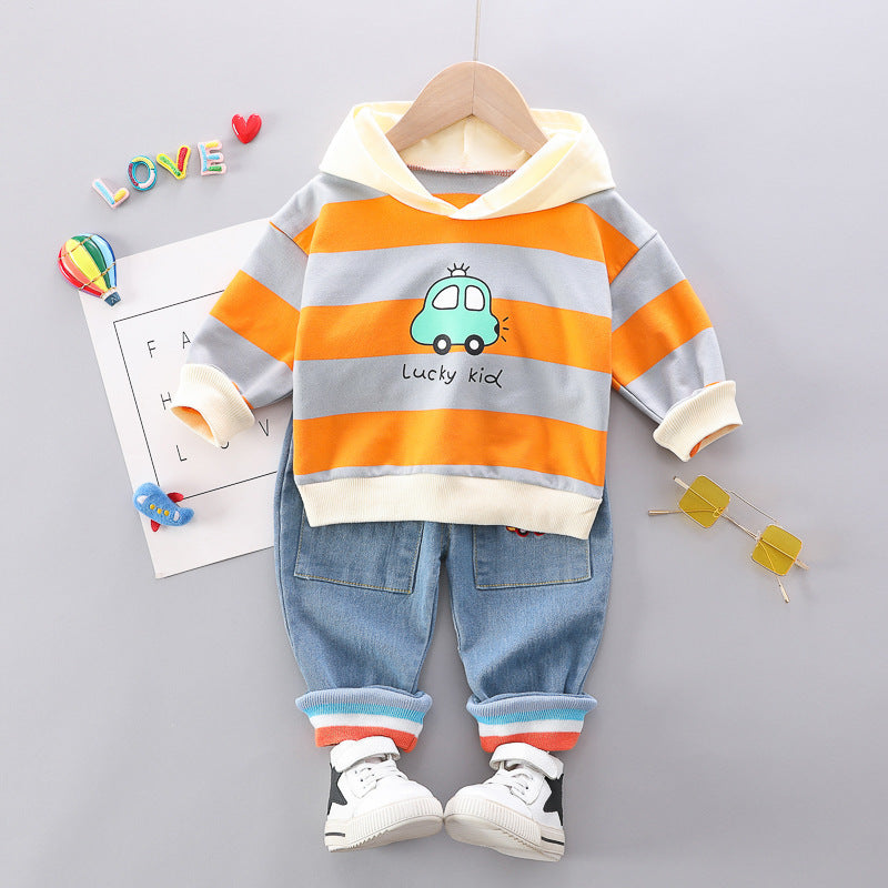 Children's Fashion Striped Car Hoodie Set