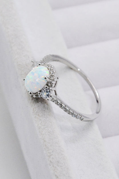 925 Sterling Silver Platinum-Plated Opal Ring 