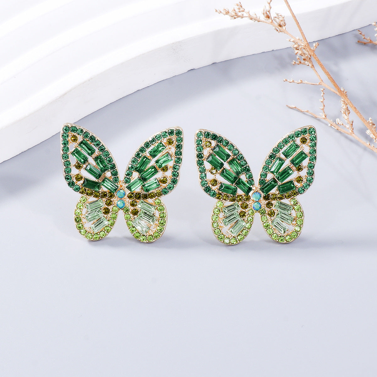 Alloy Inlaid Rhinestone Butterfly Earrings - Babbazon New Products