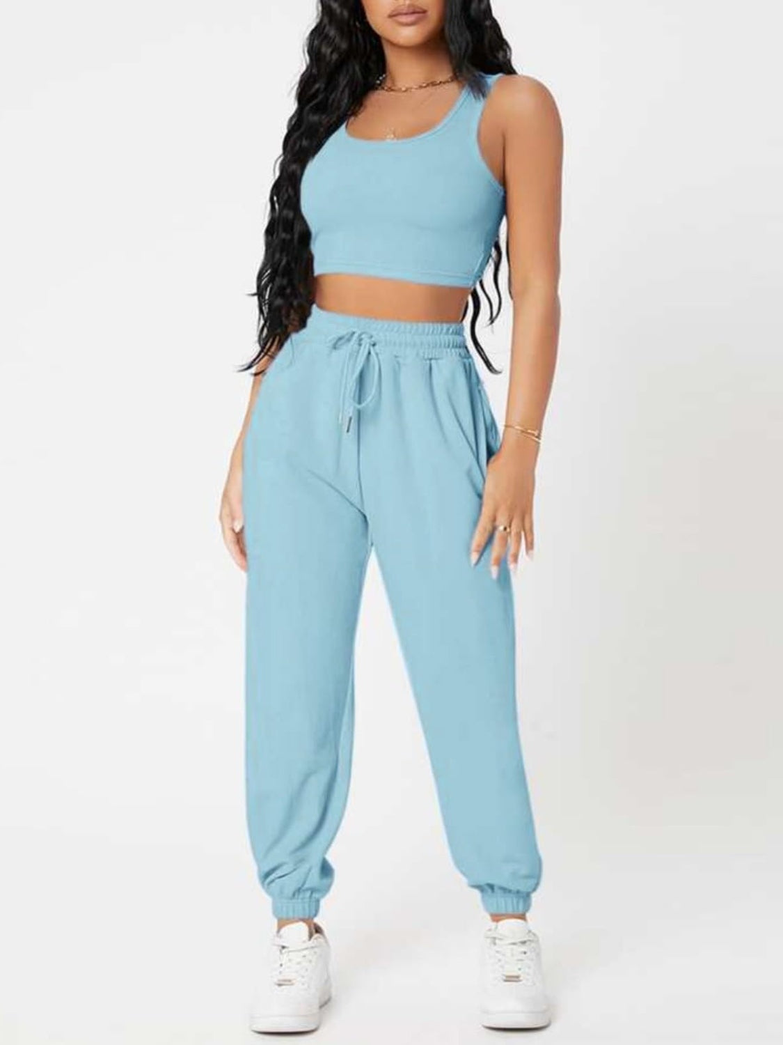 Wide Strap Top and Drawstring Joggers Set - Babbazon new