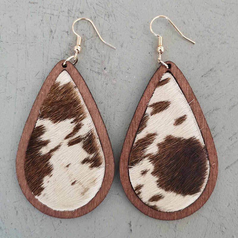 Teardrop Shape Wooden Dangle Earrings 