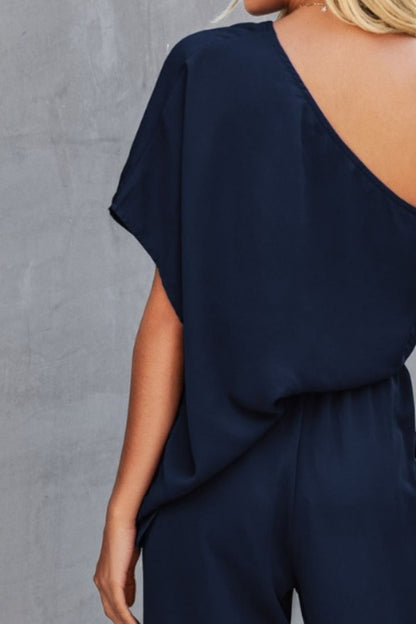 Single Shoulder Short Sleeve Jumpsuit 