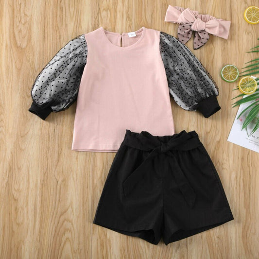 Girls' bubble sleeve top and Shorts Set