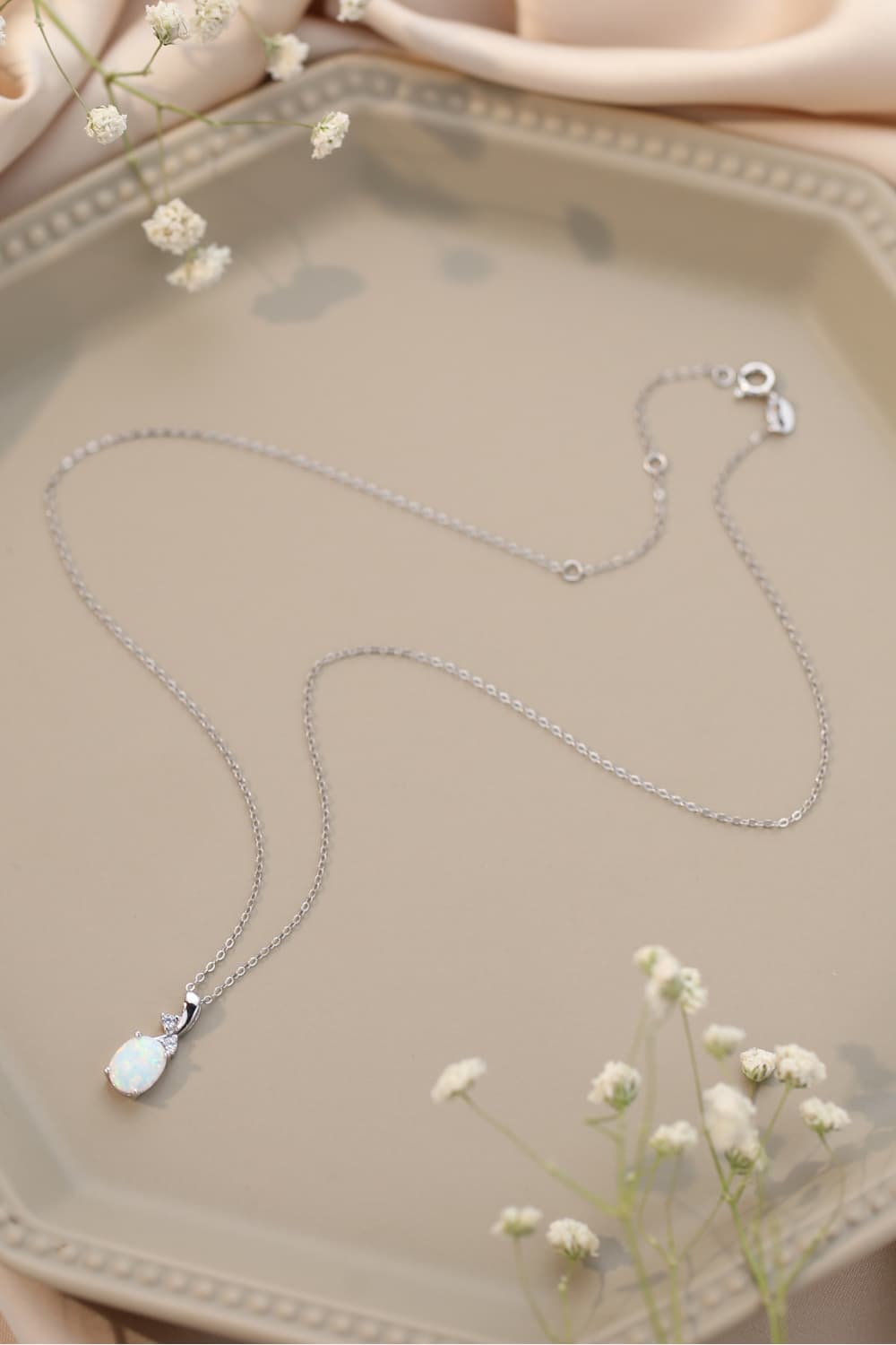 Opal Oval Pendant Chain Necklace 